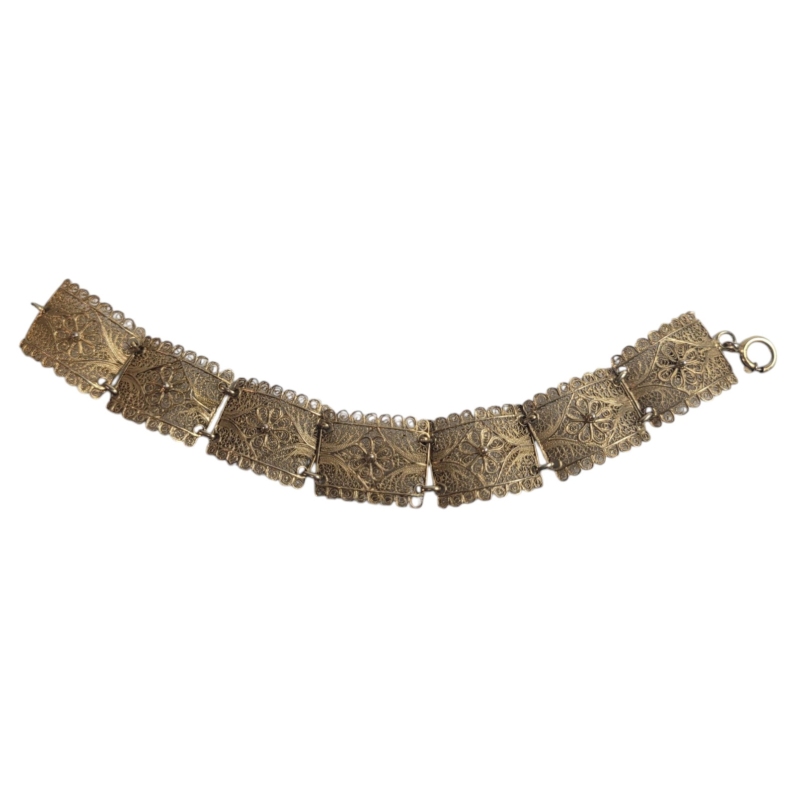 Silver Gilt Filigree Bracelet Topazio Portugal: A silver-gilt and silver filigree bracelet, Topazio Portugal. Total length 6.75"