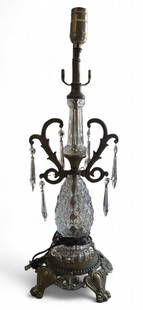Brass & Crystal Lamp: Brass & Crystal Lamp Height 23" Width 8"