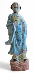 Vintage Chinese Import He Xiangu: The figurine depicts He Xiangu, a Daoist immortal and the only female among the Eight Immortals in Chinese mythology. Often portrayed with a lotus flower or a basket, she is associated with health