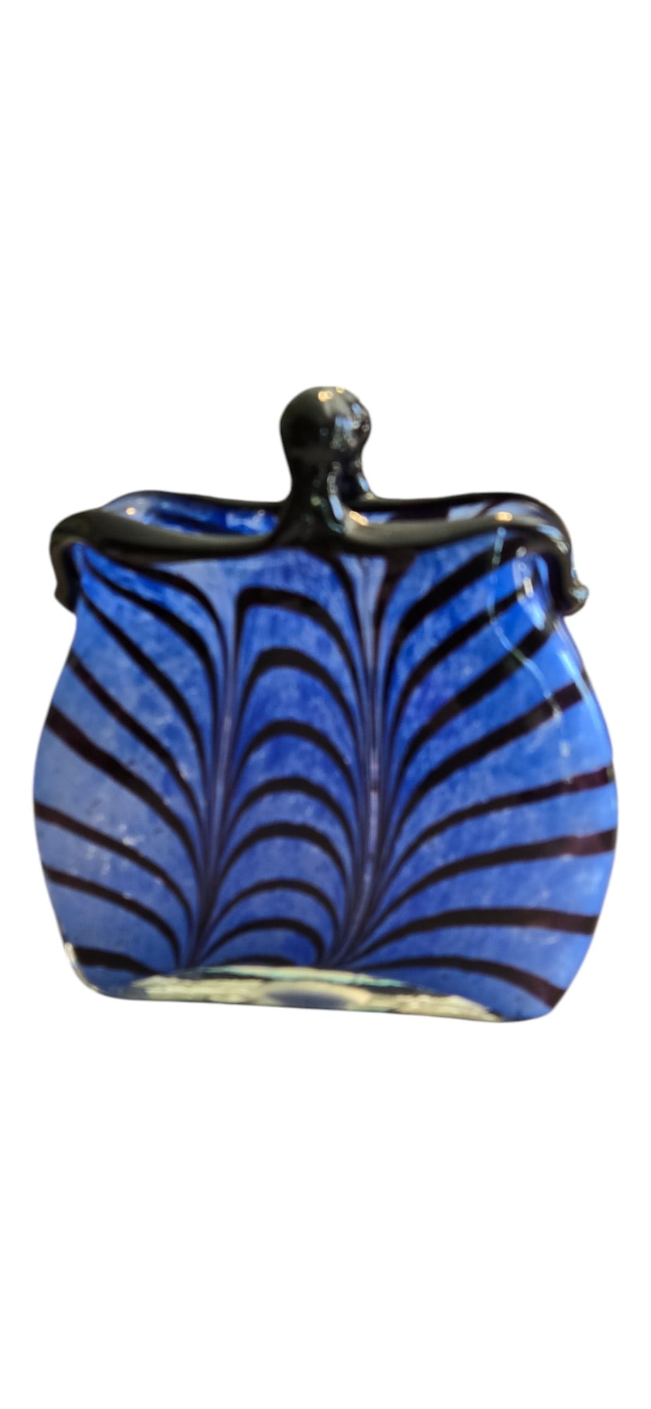 Blue & Black Clutch / Purse Art Glass Vase: Blue & Black Clutch / Purse Art Glass Vase 7" height