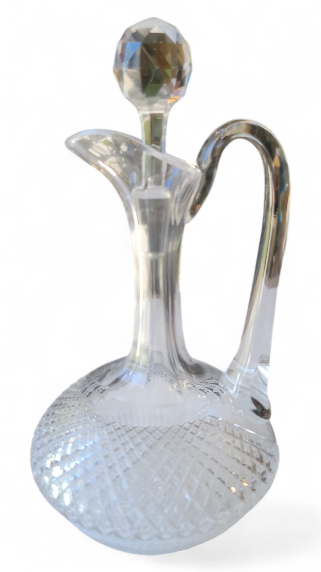 Vintage Cut Crystal Decanter w/ Stopper: Elegant Cut Crystal Decanter w/ Stopper. Height 11" Width 6"