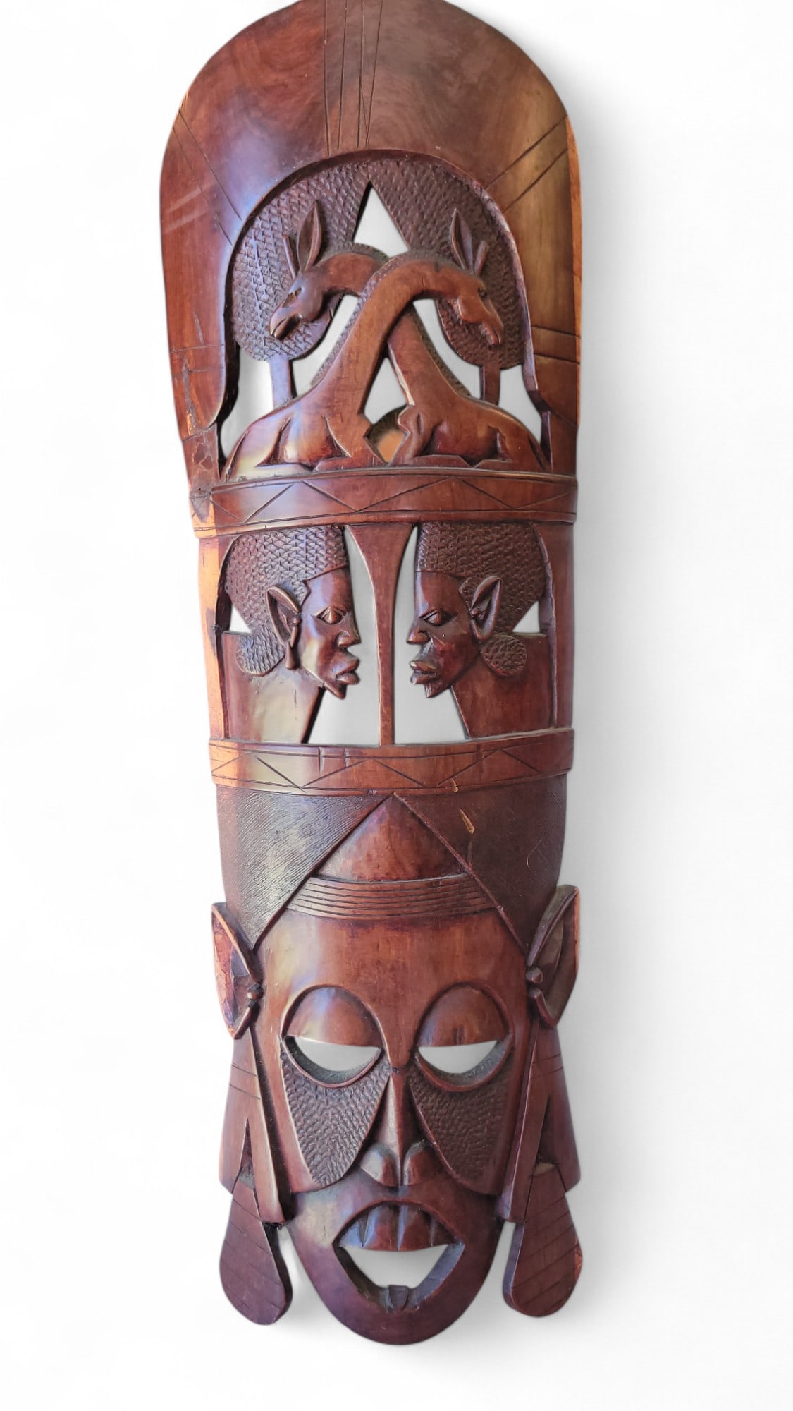Vintage Hand Carved African Tribal Mask: Vintage Hand Carved African Tribal Mask. With good detail! Height 30" Width 10"