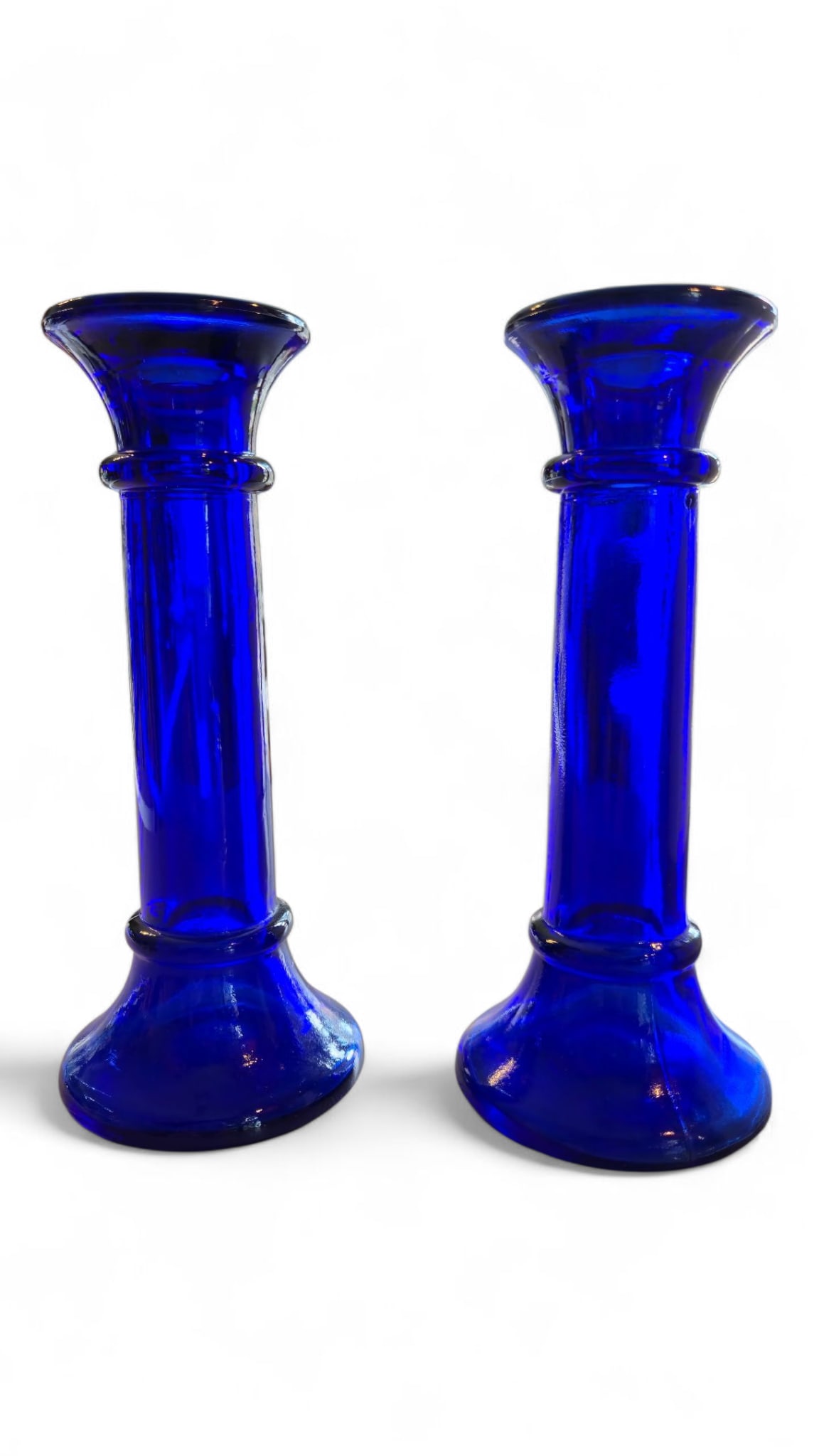 Cobalt Blue Candlesticks: Vivid set of Cobalt Blue Candlesticks. Height 7"