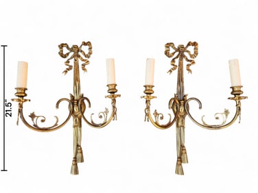 Pair of Mid 19th Century Ribbon French Gilt Bronze Three Light Sconces