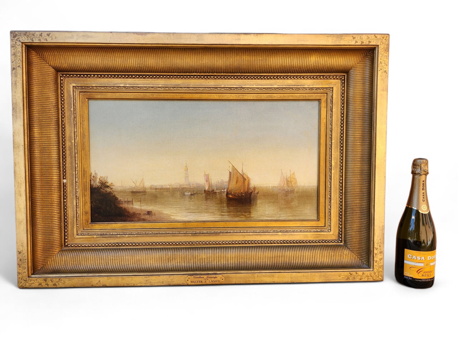 Walter F Lansil " View of Venice" (American. 1846-1925): PAINTING – "View of Venice" Unsigned (Attributed to Walter F. Lansil, American, 1846–1917) Medium: Oil on canvas Dimensions: 23 1/2 x 35 1/2 inches Plate Inscription: "View o
