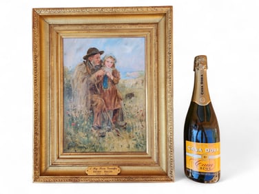 A Hug from Grandpa, Henry Bacon (MA,French,1839-1912) Oil Painting on Board