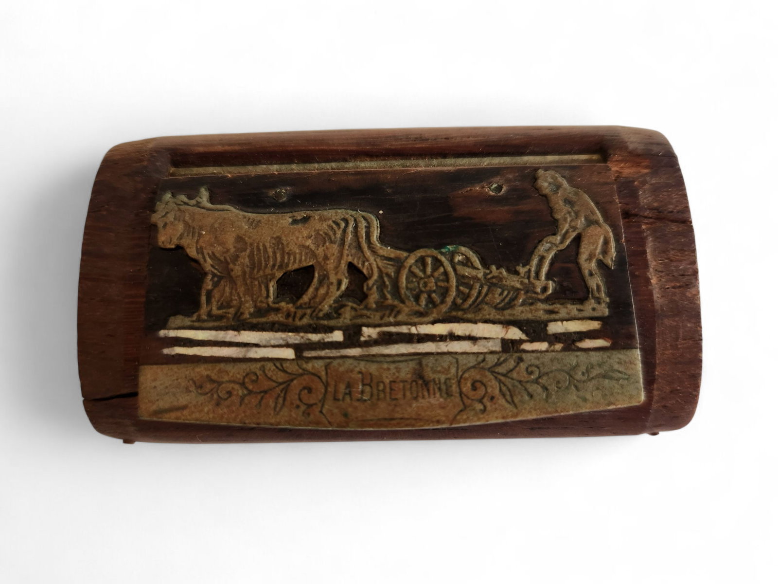 La Jurassienne French Snuff Box: La Jurassienne French Snuff Box, early 1900's made from rosewood and finished with with a silver scene. it is signed La Bretoinne
