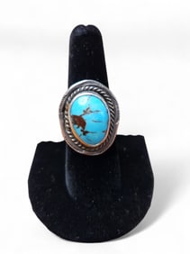 Native American Turquoise Ring Sterling Silver, Size 8
