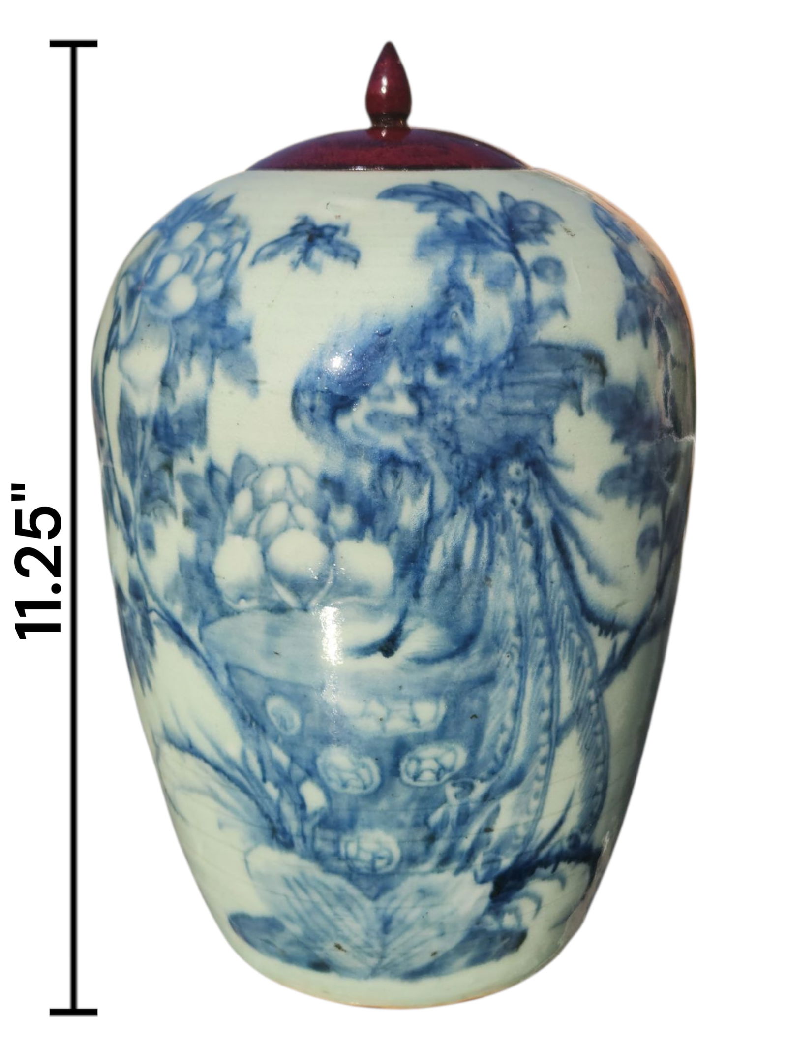 Chinese Blue & White Porcelain Ginger Jar 19th Century: Chinese Blue & White Porcelain Ginger Jar 19th Century, Lotus Flower Scene.