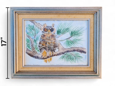 Wise Old Owl Watercolor, Signed Edna Morgan