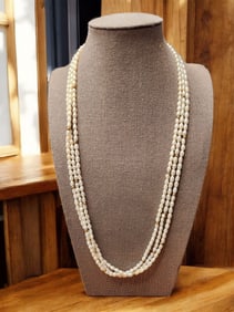 Keshi 3 Strand Pearl Necklace 14kt Clasp & Beads, 24"