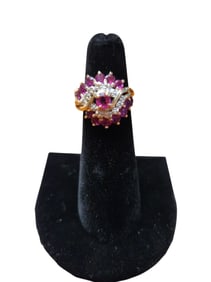 Ruby & Diamond Yellow 14 kt Gold Cocktail Ring, Size 4.75 ~ 4.7 Grams