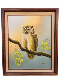 Owl Oil Painting, Signed Grady