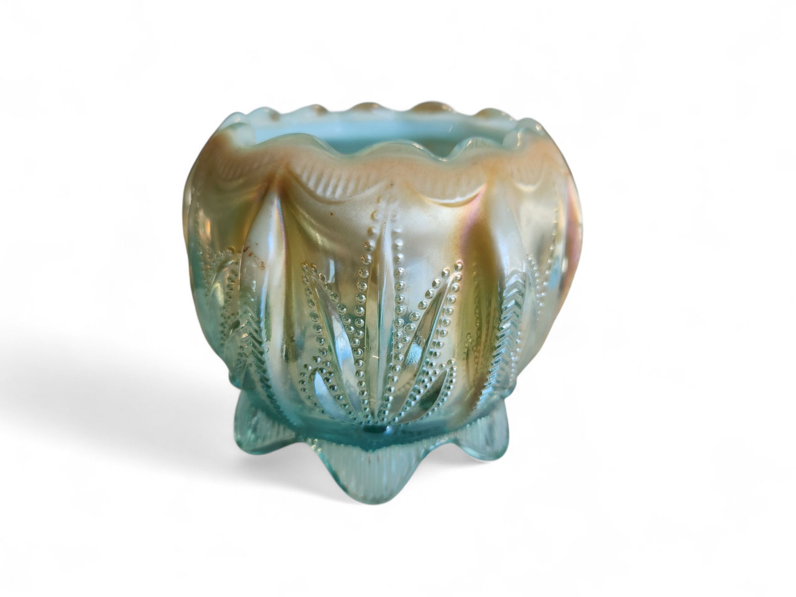 Fenton Aqua Opal Cactus Carnival Glass: Fenton Aqua Opal Cactus Carnival Glass. Height 4" 4.5"