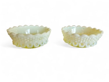 Pair of Uranium Glass Hobnail Berry Bowls