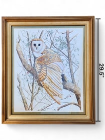 Barn Owl Lithograph Framed, signed Michael Rosa