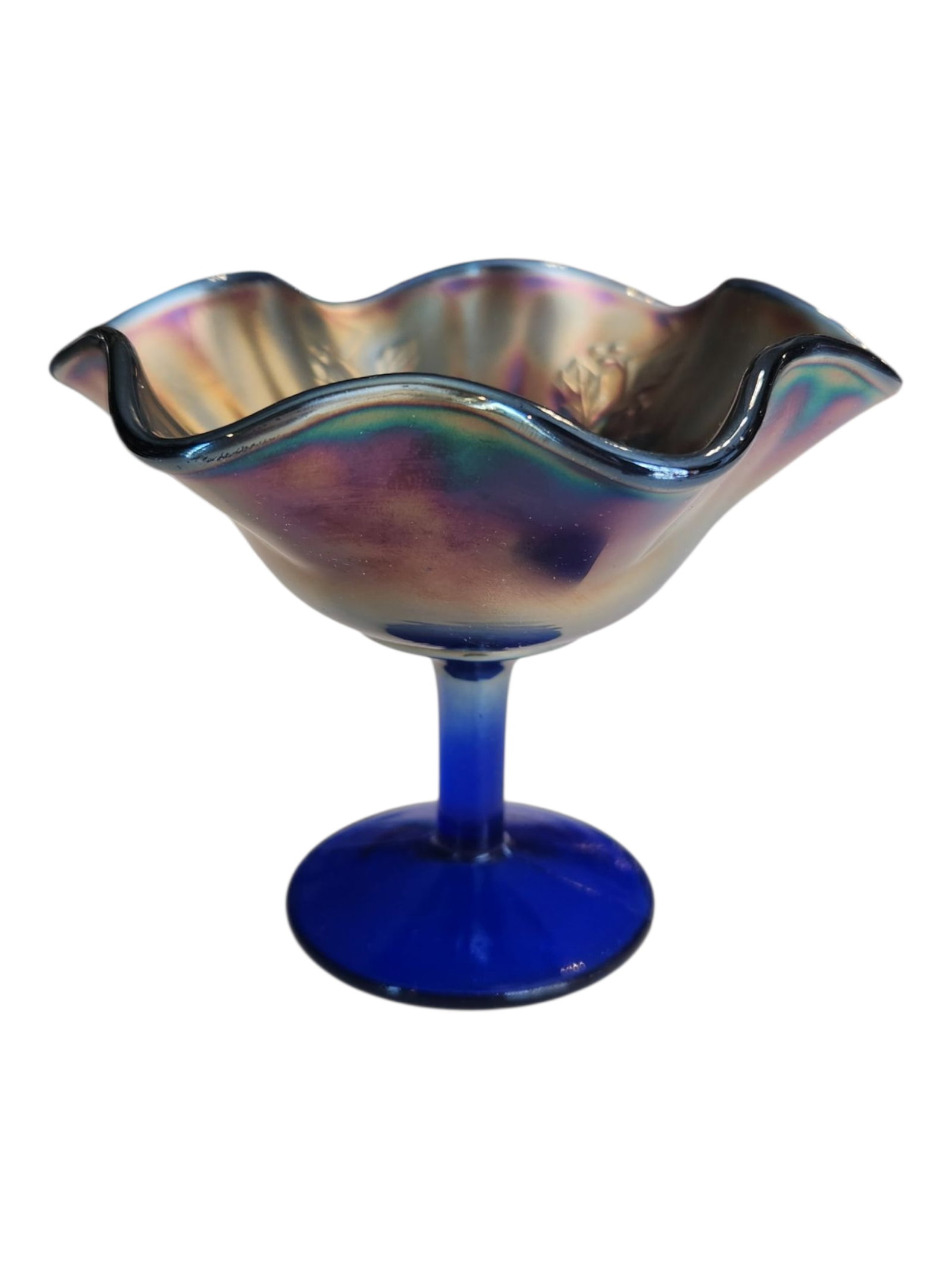 Fenton Carnival Glass Compote Ribbed Holly Pattern: Fenton Carnival Glass Compote Ribbed Holly Pattern Height 4" x Width 5"