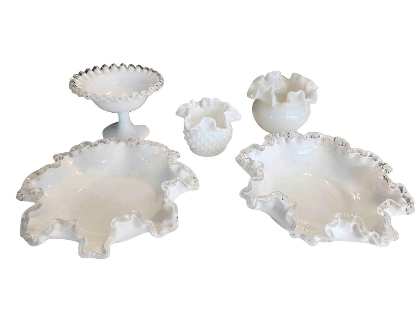 Group Of Milk Glass, Compote, Dishes, & Vase: Group Of Milk Glass, Compote, Dishes, & Vase