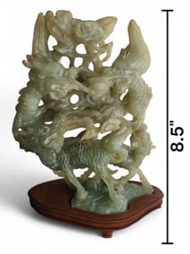 Carved Green Serpentine Jade of Dragon & Qilin