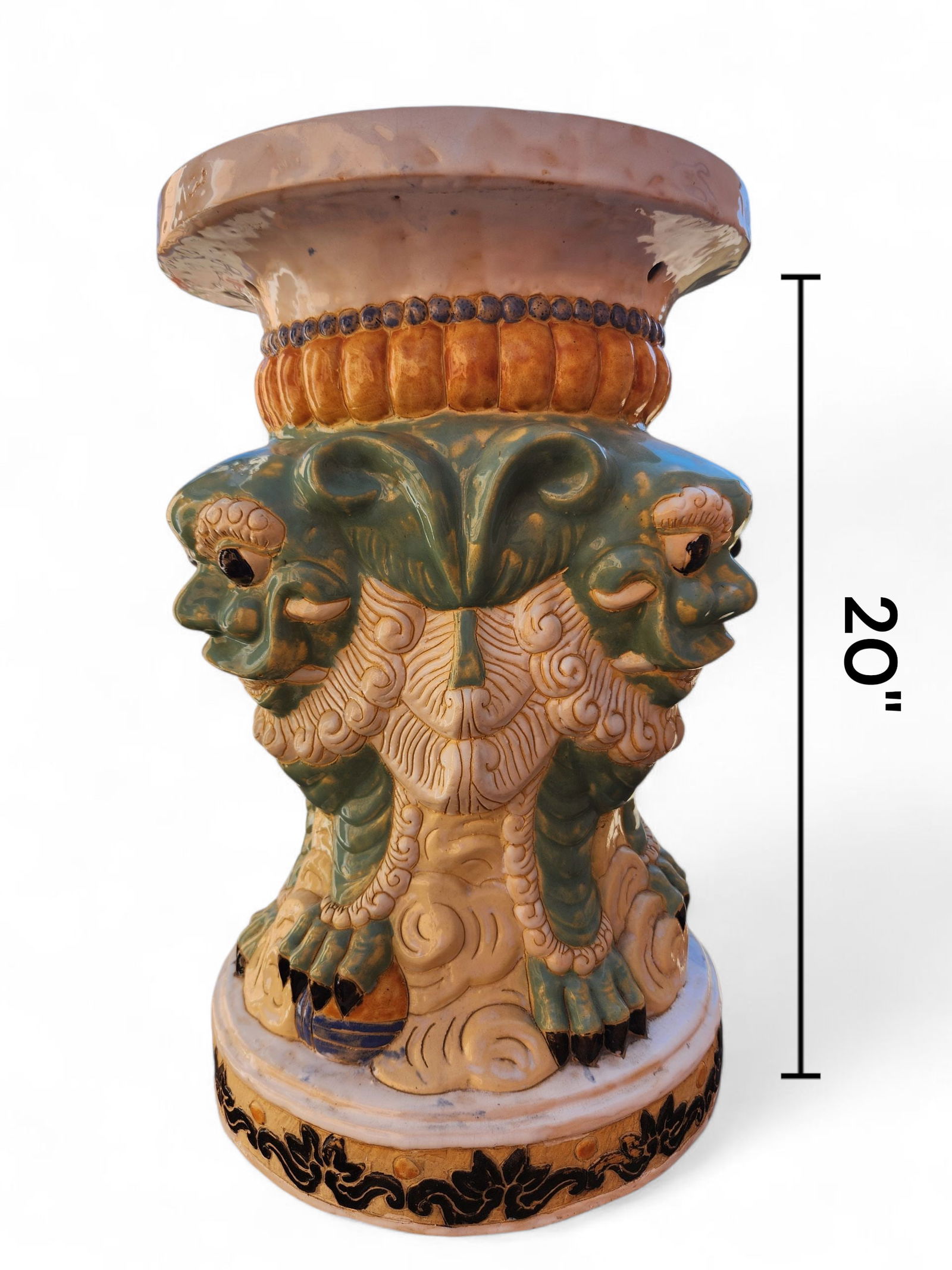 3 Face Foo Dog Garden Stool: 3 Face Foo Dog Garden Stool Height 20" 12.5"