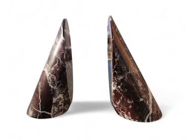 Contemporary Deep Red Marble Bookends