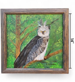 Harpy Eagle Owl Oil Painting, signed L.Schlosser
