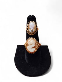 Pair of Vintage Cameo 10kt Yellow Gold Rings, 9.4 Grams