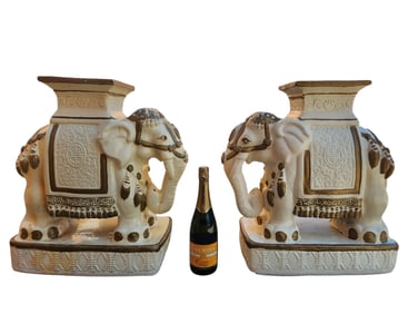 Hollywood Regency Gold & White Elephants Garden Stools