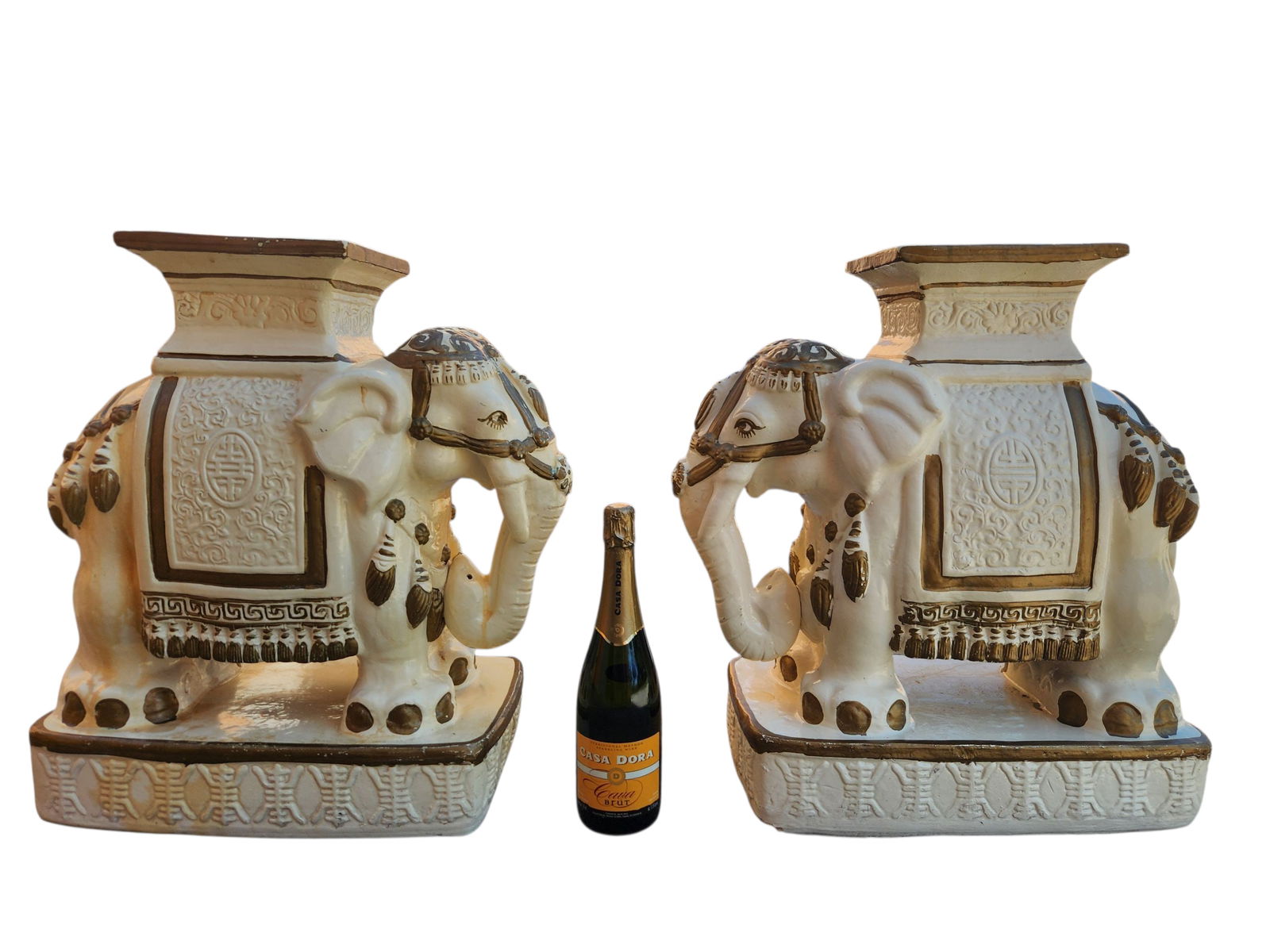 Hollywood Regency Gold & White Elephants Garden Stools: Hollywood Regency Gold & White Elephants Garden Stools Height 22" Width 18"