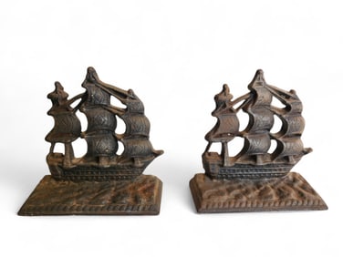 Vintage USS Constitution Iron Bookends Pair