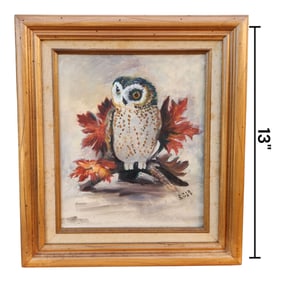 Northern Saw-Whet Owl Oil Painting, signed Lois Duff