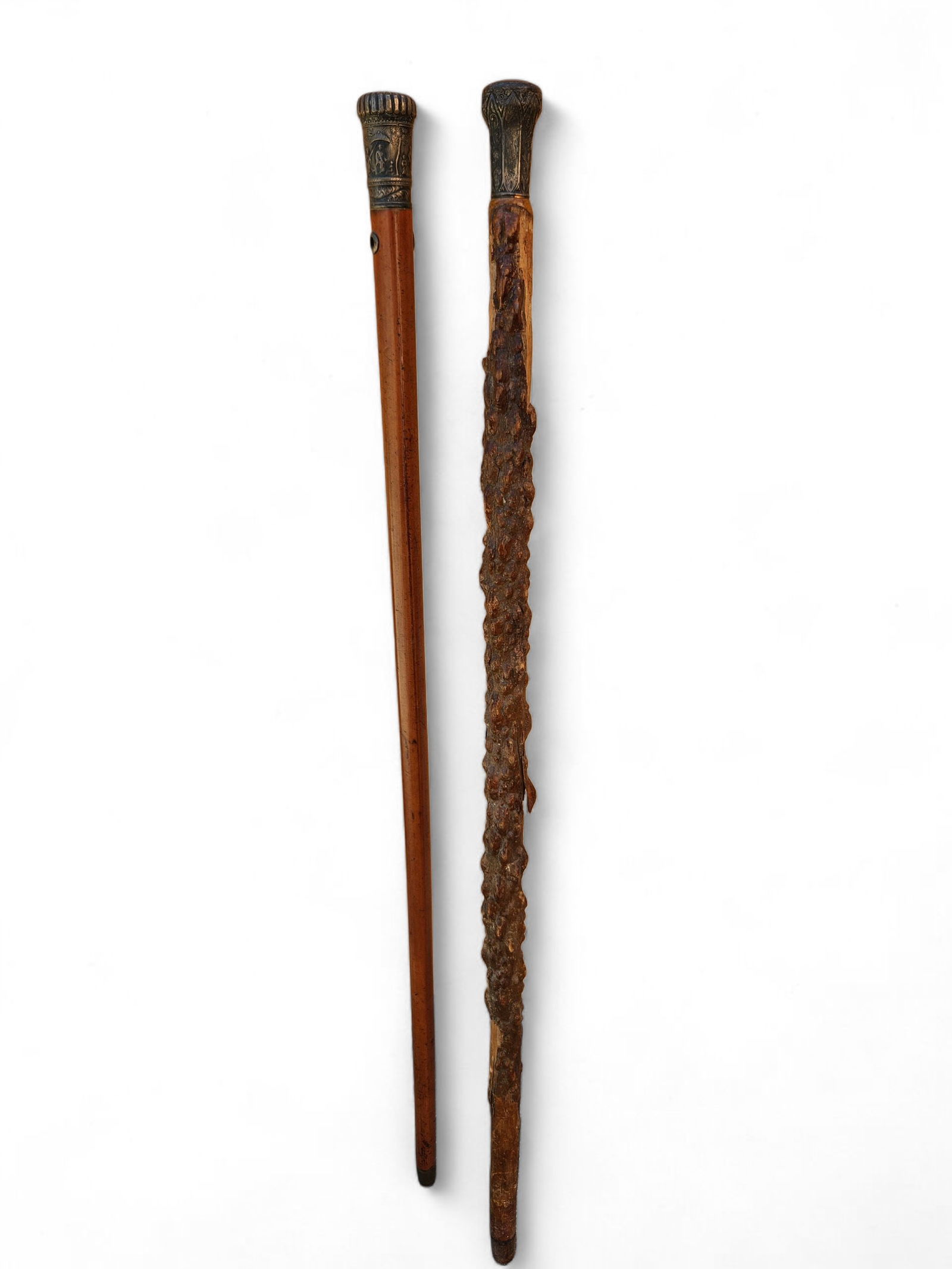 Walking Sticks w/ Sterling End Caps: Walking Sticks w/ Sterling End Caps. The one walking stick is starting to come apart. Late 1880's - 1920's Height 36"