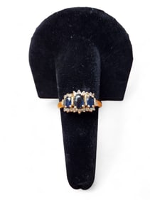 Vintage Sapphire & Diamond Ring Yellow Gold 14kt, Size 8.5 ~ 3.4 Grams