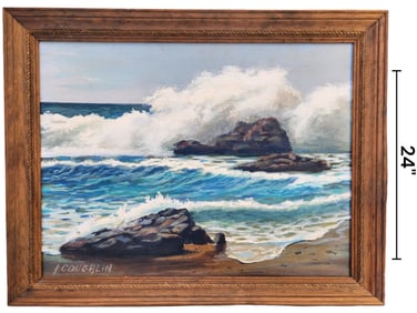 Waves Crashing Ocean Scene, signed Coughlin