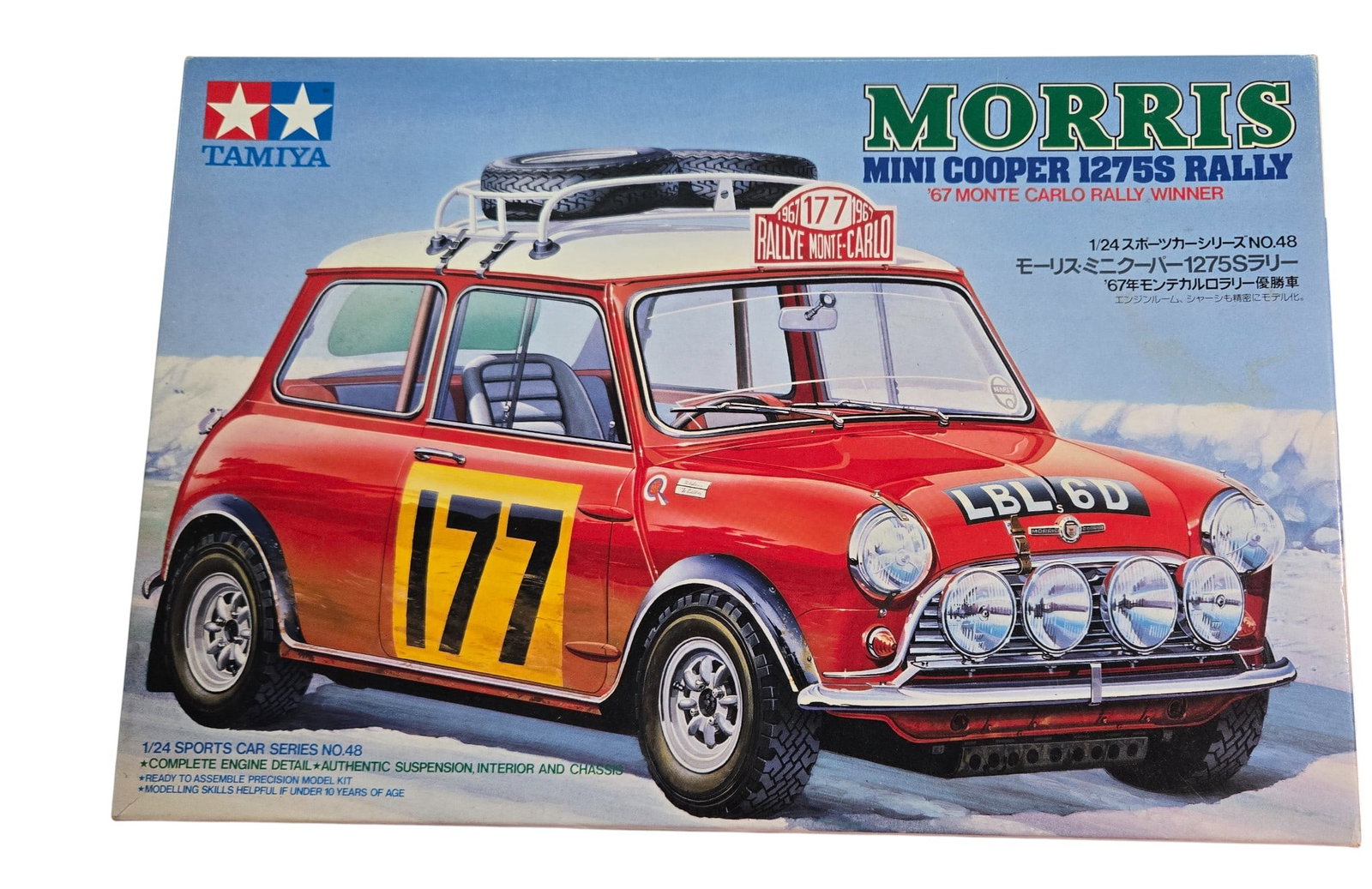 Morris Mini Cooper 1275S Rally '67 Monte Carlo Rally Winner No. 48 Car Series 1:24 Kit: Morris Mini Cooper 1275S Rally '67 Monte Carlo Rally Winner No. 48 Car Series 1:24 Kit. Complete Engine Detail. Tamiya Item 24048*1200, Opened Box. Original content, sealed packaging. Made in Japan.