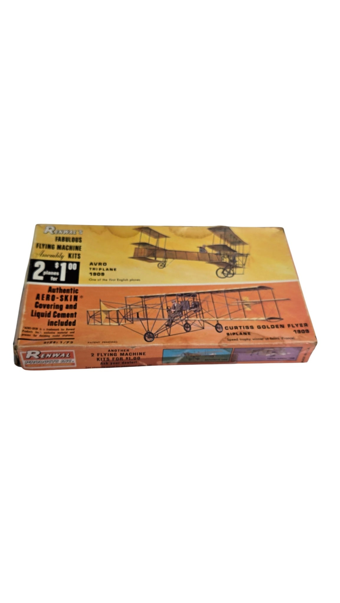 Renwal's Fabulous Flying Machine Assembly Kits 2 Plane: Renwal's Fabulous Flying Machine Assembly Kits, 2 Planes 1909 AVRO Triplane and 1909 Curtiss Golden Flyer Biplane Authentic AERO-SKIN Covering and Liquid Cement included Made in U.S.A. Some pa