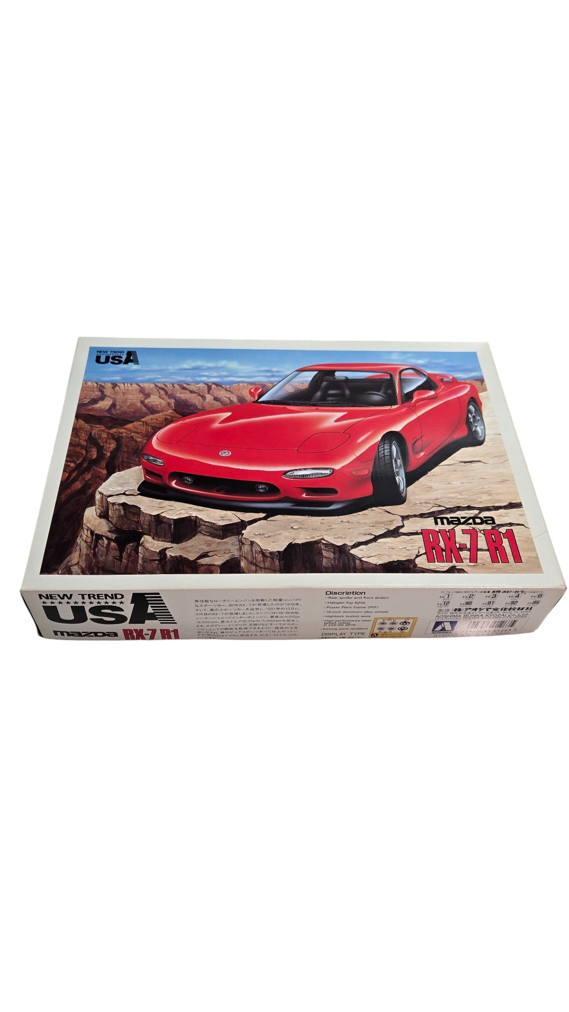 New Trend USA Aoshima Mazda RX-7 R1 Model Kit: New Trend USA Aoshima Mazda RX-7 R1 Model Kit Rear Spoiler, Halogen Fog Lights, Power Plant Frame, 16" Alloy Tires, Highback Bucket Seats Made in Japan