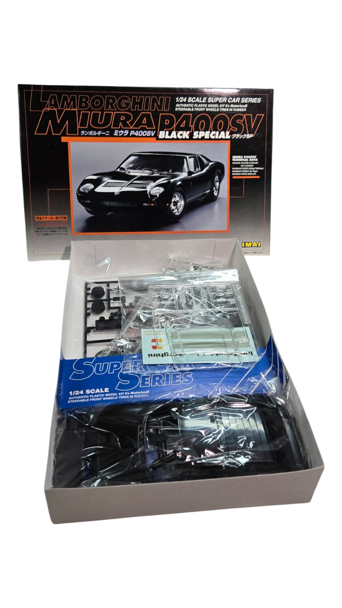IMAI Lamborghini Miura P400SV Black Special 1/24 Scale Model Kit: IMA Lamborghini Miura P400SV Black Special Model Kit 1/24 Scale Super Car Series Kit No. 53157-1200 Plastic Model Kit, Motorized Made in Japan Part Bags Sealed and instructions included