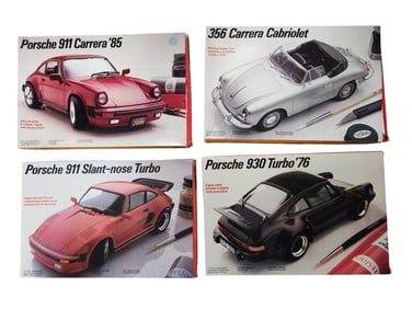 4 Model Kits Porsche 930 Turbo, 911, 356 Carrera, 911 Carrera