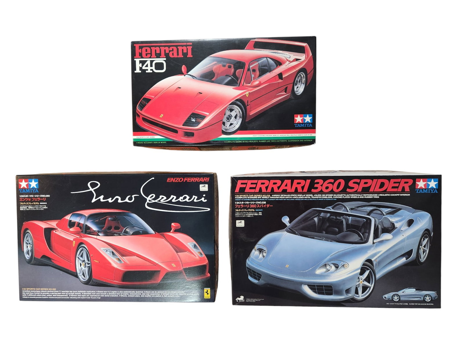 Ferrari 360 Spider Enzo Ferrari and Ferrari F40 3 Model Kits: 3 Model Kits Ferrari 360 Spider, Enzo Ferrari, Ferrari F40 1/24 Scale