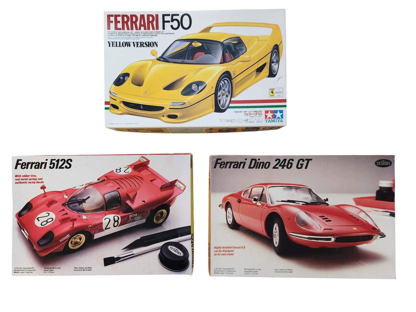 Ferrari Dino 246 GT, Ferrari F50 and Ferrari 512S Model Kits: Set of 3 Model Kits Ferrari Dino 246GT Ferrari F50 Ferrari 512S