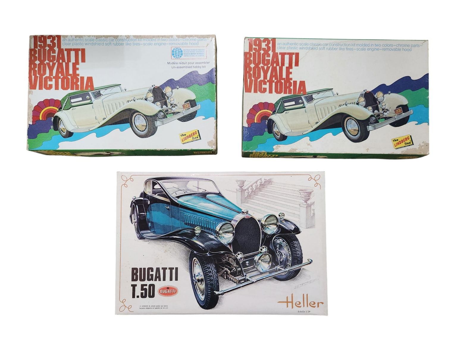 Set of 2 1931 Bugatti Royal Victoria and Bugatti T.50 Model Car Sets: 1931 Bugatti Royale Victoria Set of 2 Model Cars, Boxes show wear Bugatti T.50 1/24 Scale