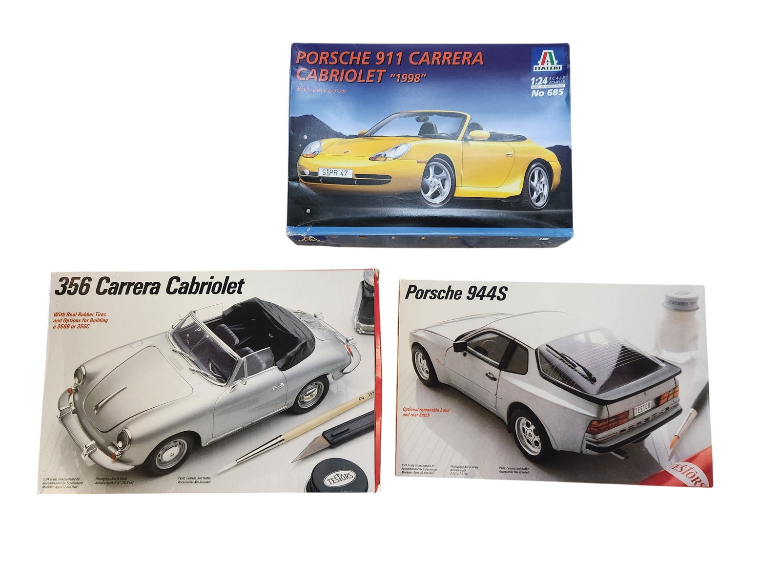 Porsche Type 356, Porsche 911 Carrera and Porsche 944S Model Car Kit: 3 Model Car Kits Porsche Type 356 Carrera Cabriolet Porsche 911 Carrera Cabriolet Porsche 944S 1/24 Scale