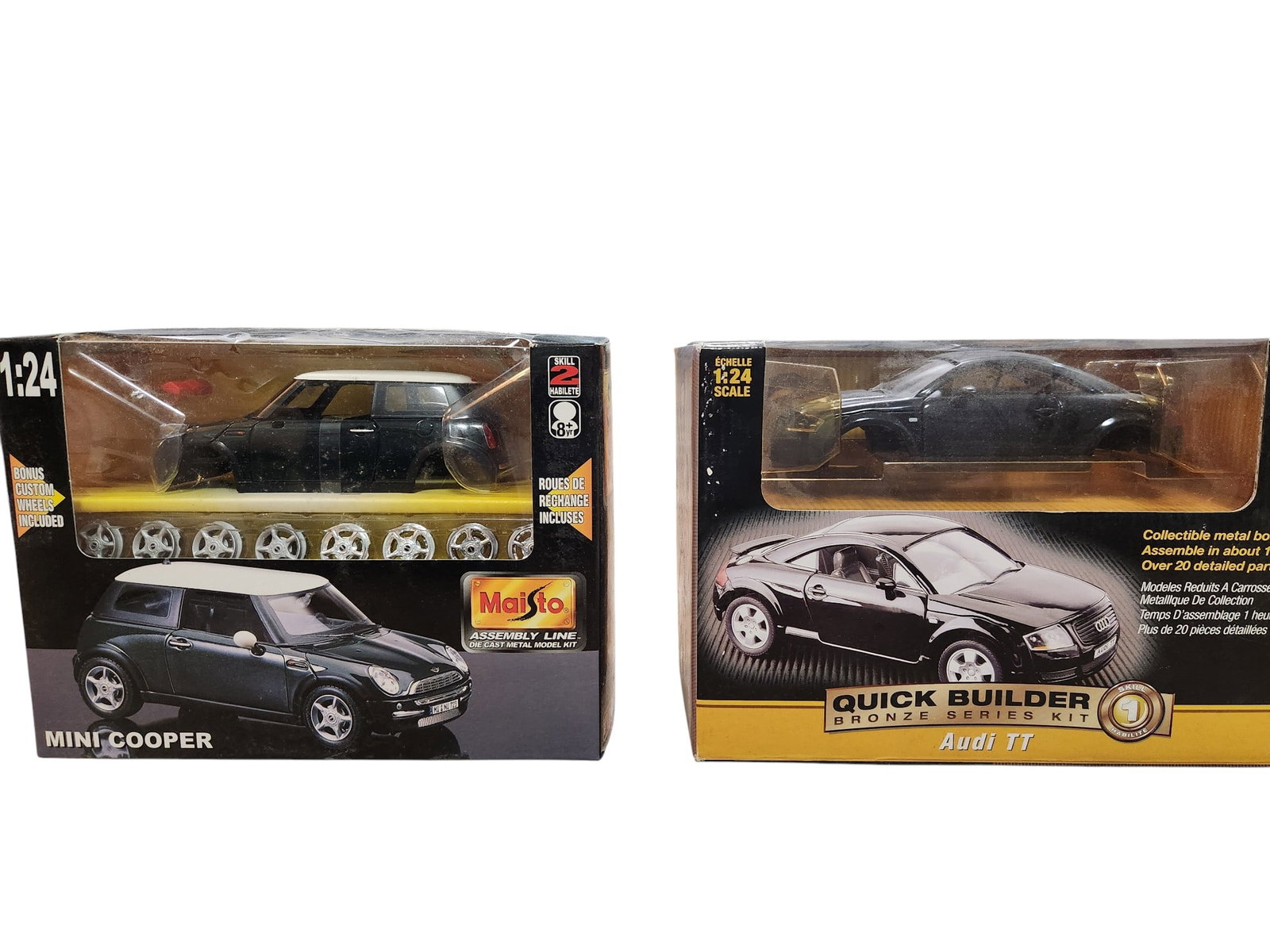 Mini Cooper and Audi TT Model Car Kits: 2 Model Car Kits Mini Cooper Audi TT 1:24 Scale