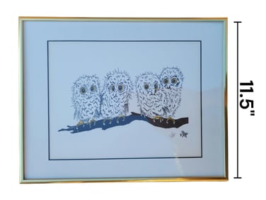 4 Owls Lithograph, Signed Dick Ayre