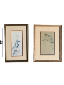 Pair of Japanese Woodblock Prints of Owls Nestled on Branch