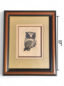 Etching of Owl, Signed Bea Byford Kosloff
