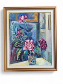 Floral Bouquet in Vase Still Life Oil Painting, Signed Bartsch