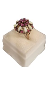 Vintage Thai Princess Opal & Rubies Ring , 12kt Gold Size 3.5 ~ 5 Grams
