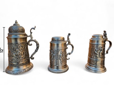 3 Larger German Pewter Steins